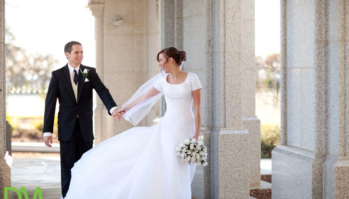 Mormon bride and groom at temple